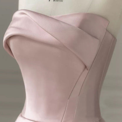 Strapless Pink Satin Long Prom Dress Evening Formal Gown 182 - JulyProm