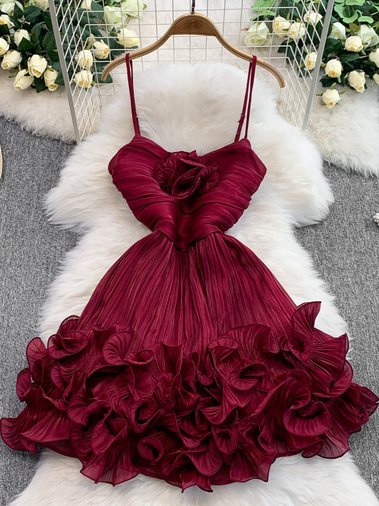 Ruffled Spaghetti Strap Homecoming Dress Summer Puff Princess Dress L50