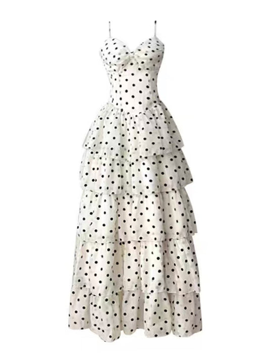 French Polka Dot Dress Cake Skirt Layered Summer Dress L26