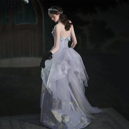 Light Purple Strapless Satin Prom Dress Sweetheart Formal Party Gown 715