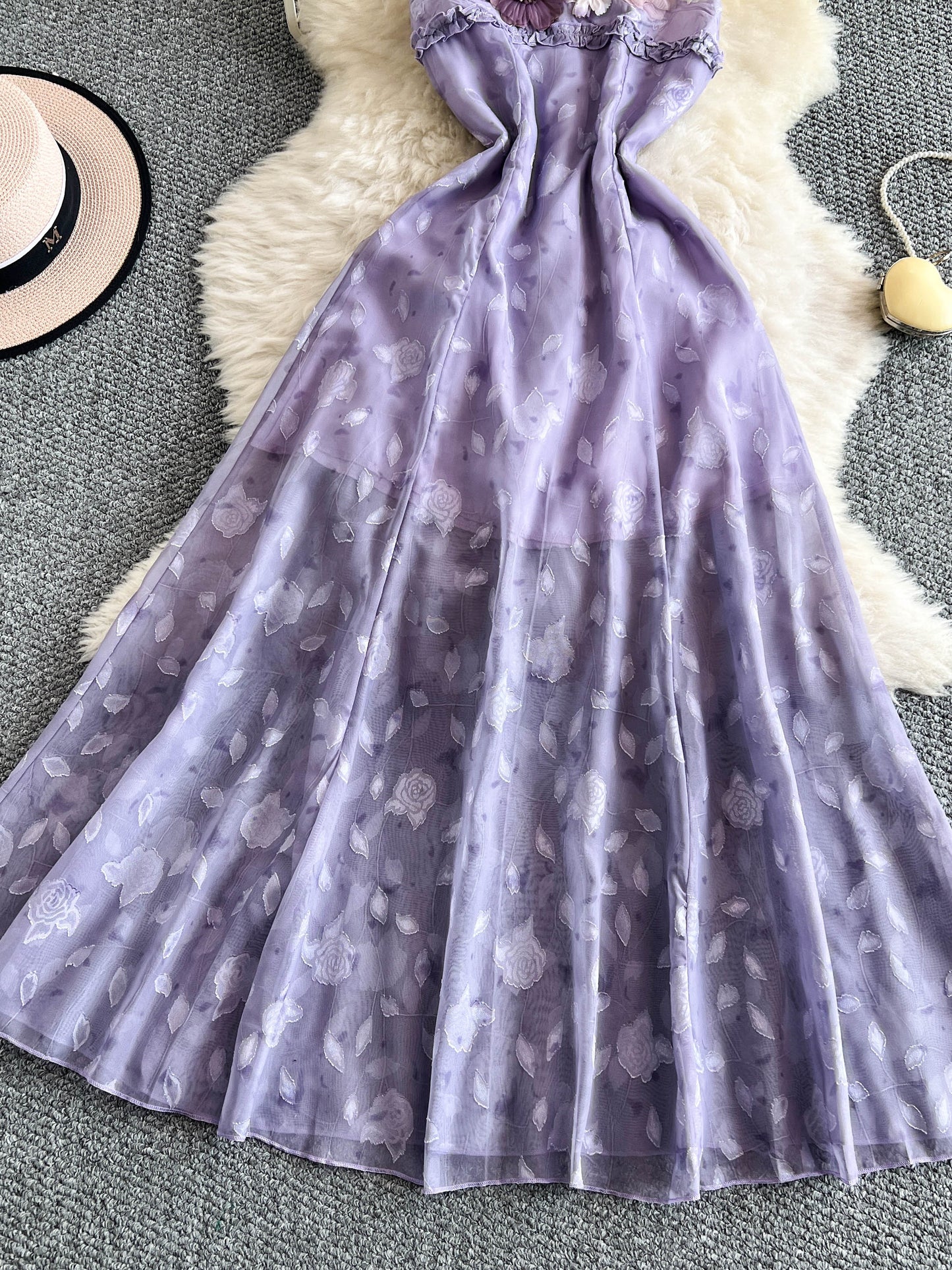 Robe à bretelles spaghetti à fleurs 3D Robe de fée L57