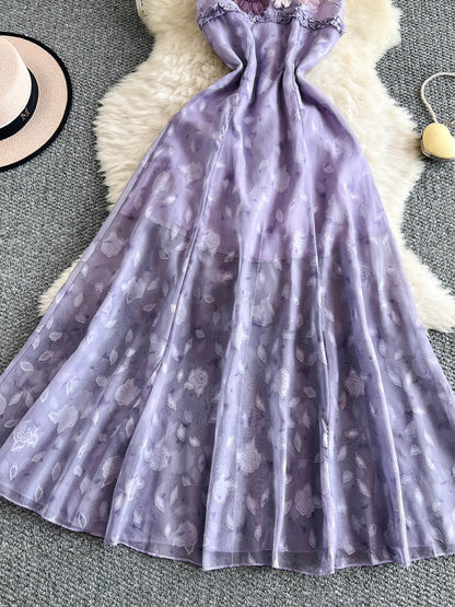 Robe à bretelles spaghetti à fleurs 3D Robe de fée L57