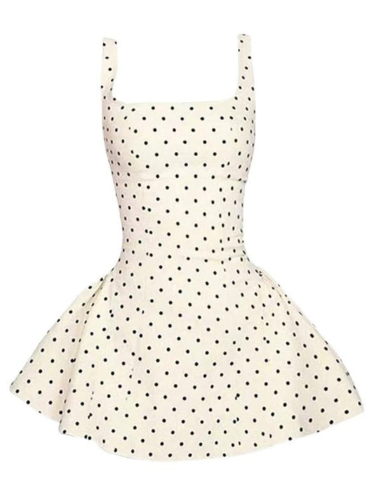 White Polka Dot Short Dress Summer Dress Birthday Dress L25