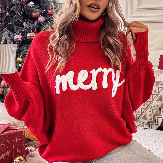 Women Turtleneck Autumn and Winter Loose Sweater Letter Knitted Sweater Women Top 1637