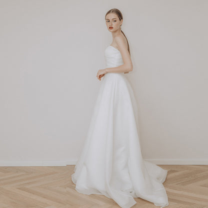 Sweetheart Satin A-Linie Ballkleid Weiß Langes Abendkleid Brautkleid 2043