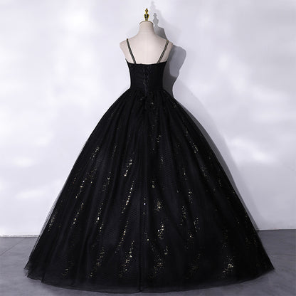 Robe de soirée noire trapèze, robe de princesse pour fête d'anniversaire, 2049
