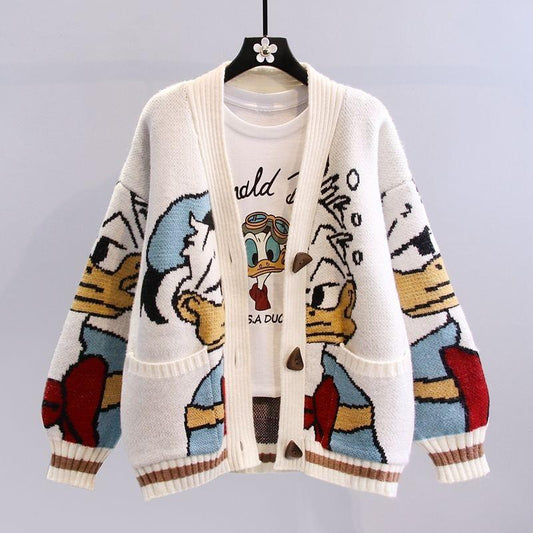 Cartoon Sweater Coat Lazy Style Loose Knitted Cardigan 1959