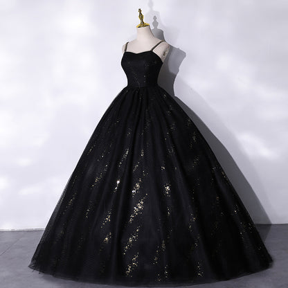 Robe de soirée noire trapèze, robe de princesse pour fête d'anniversaire, 2049