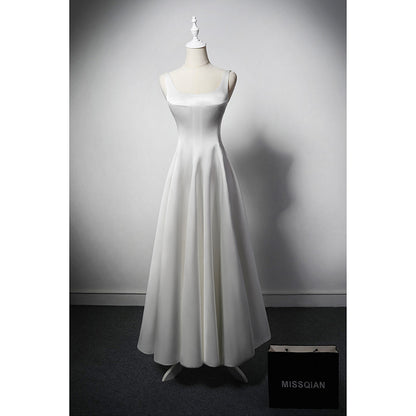 Weißes A-Linien-Ballkleid aus Satin im französischen Stil, Abendkleid 2055
