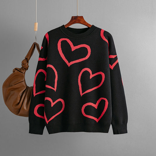 Fashionable Round Neck Love Sweater Loose Pullover Sweater 1948