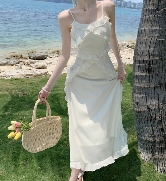 Women Summer Spaghetti Strap Dress  French Style Sweet Dress 796