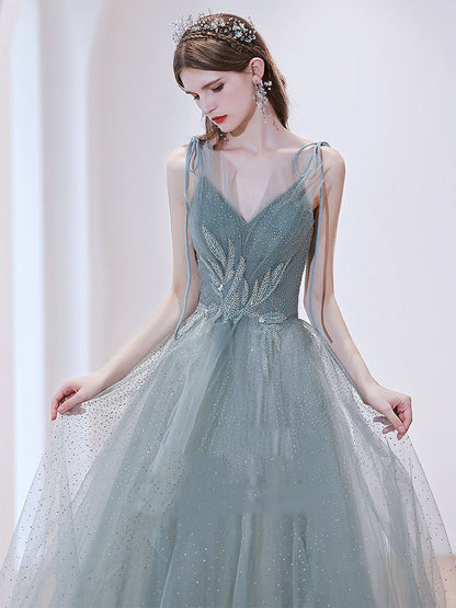 Light Green Tulle Prom Dress A Line Fairy Formal Party Dress 689