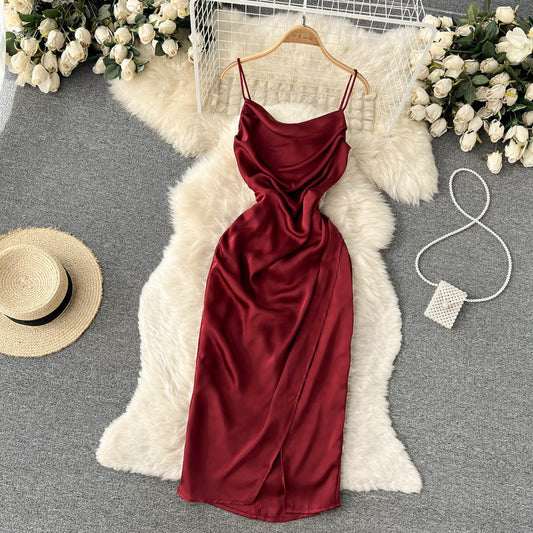 Fairy Dress Sexy Sheath Dress with Slit Fashion Spaghetti Strap Dress 460