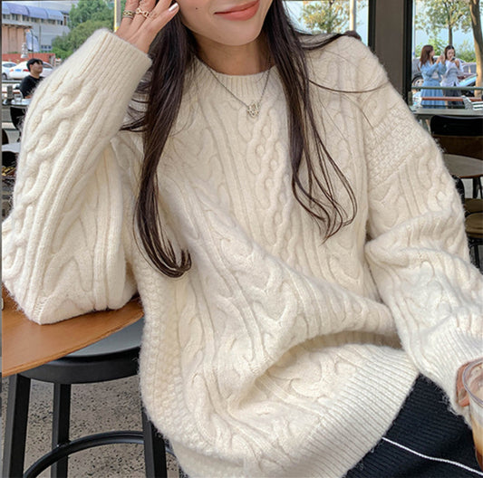 Retro Autumn and Winter Loose Lazy Style Round Neck Knitted Sweater 1721