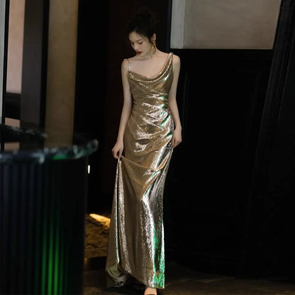 Backless Sequined Mermaid Evening Gown 1972