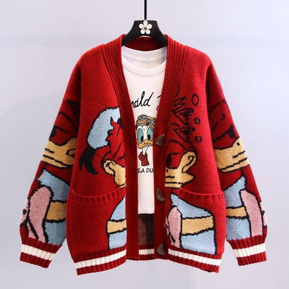 Cartoon Sweater Coat Lazy Style Loose Knitted Cardigan 1959