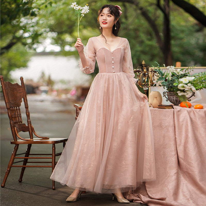 Pink Tulle Velvet Bridesmaid Dress Long Evening Dress Formal Party Gow – JulyProm