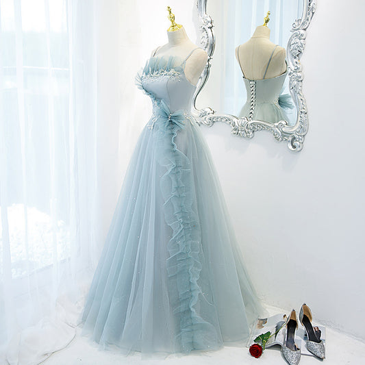 Spaghetti Strap A Line Tulle Prom Dress Mint Green Formal Evening Gown 714