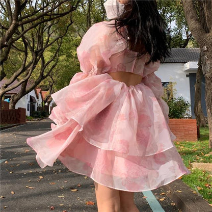 Sweet Long Sleeves Short Dress Puffy Princess Skirt 324