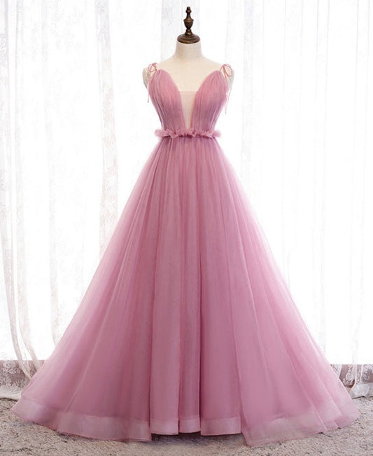 Pink Tulle Prom Dress Sweet 16 Birthday Party Gown with Train 612