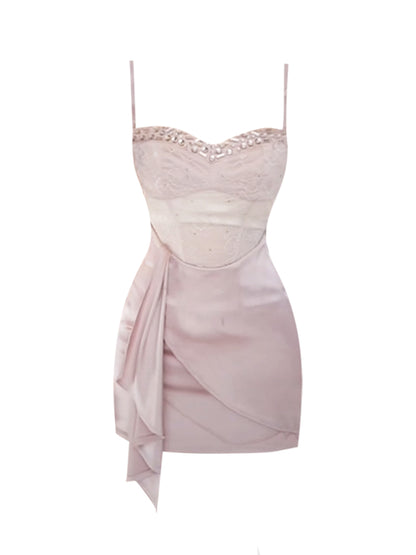 Spaghetti Strap Beaded Lace Short Homecoming Dress  J8053
