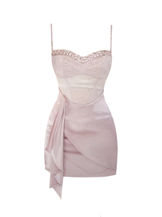 Spaghetti Strap Beaded Lace Short Homecoming Dress  J8053