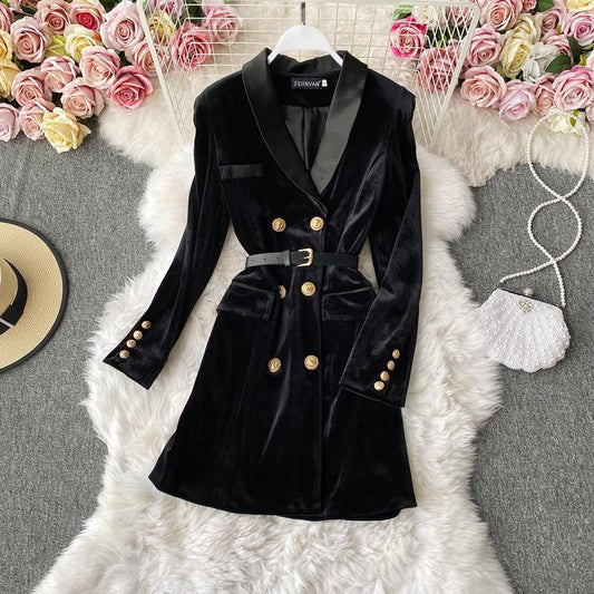 Suit Dress Autumn and Winter New Long-sleeved Velvet A-line Skirt  458