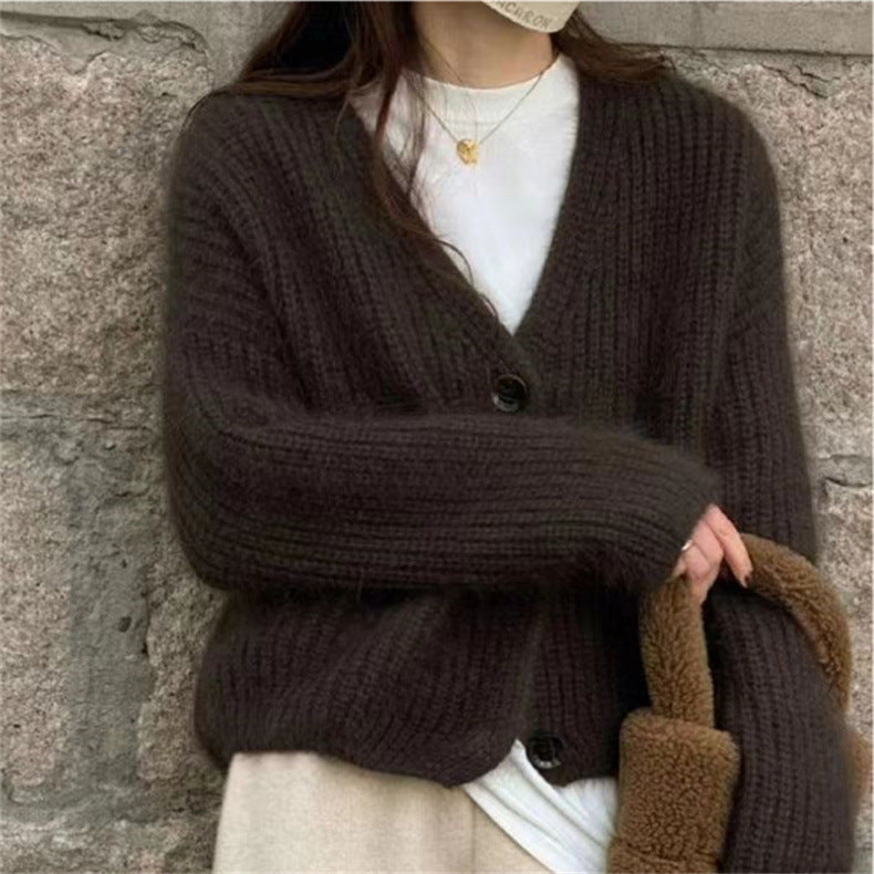 V Neck Autumn Soft Lazy Style Top Sweater Cardigan Knitted Cardigan 1819