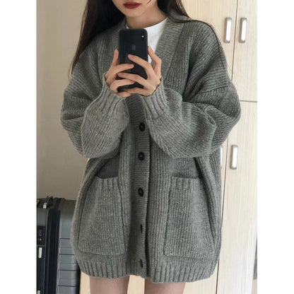 Autumn and Winter Sweater Jacket  Loose Outer Wear  Lazy Style Retro Knitted Cardigan 1736