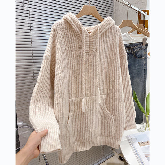 Women's Hooded Thick Sweater Autumn and Winter Loose Lazy Mid-length Knitted Sweater 725