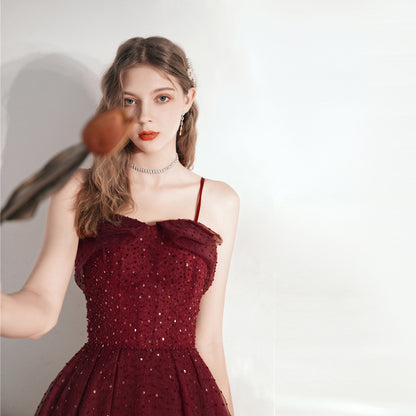 Spaghetti Strap Tulle Homecoming Dress Burgundy Short Prom Dress 169 - JulyProm