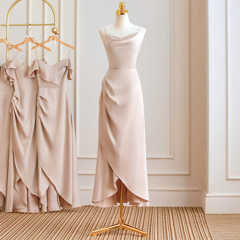 Satin A Line Long Bridesmaid Dress Spaghetti Strap Formal Evening Gown Party Dress 540