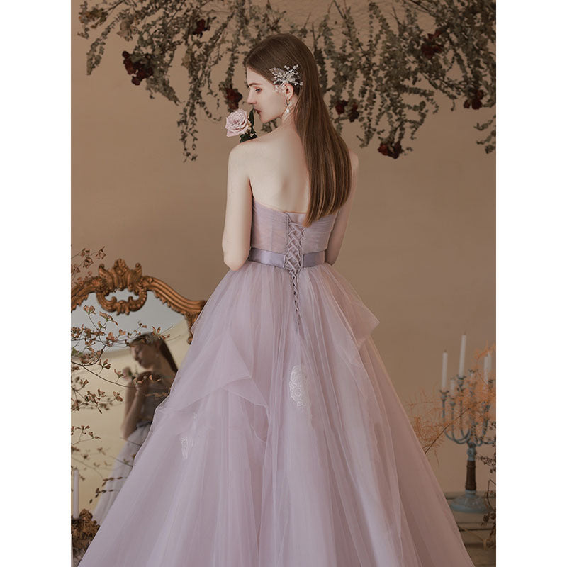 Strapless Purple Tulle Prom Dress A Line Formal Party Gown 677