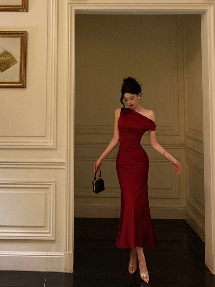 Mermaid Red Satin Formal Dress Simple Evening Dress L22