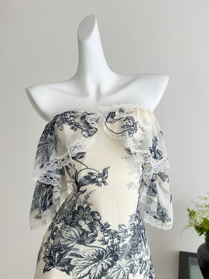 Square Neck Summer Short Lace Dress  L69