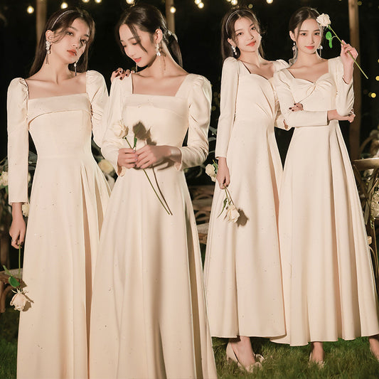 Satin Bridesmaid Dress Simple Long Evening Dress Formal Party Gown 529