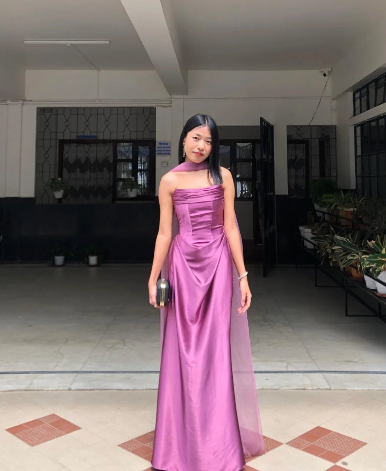 Strapless Satin Fuchsia Prom Dress Formal Party Dress Wedding Guest Dress J7014