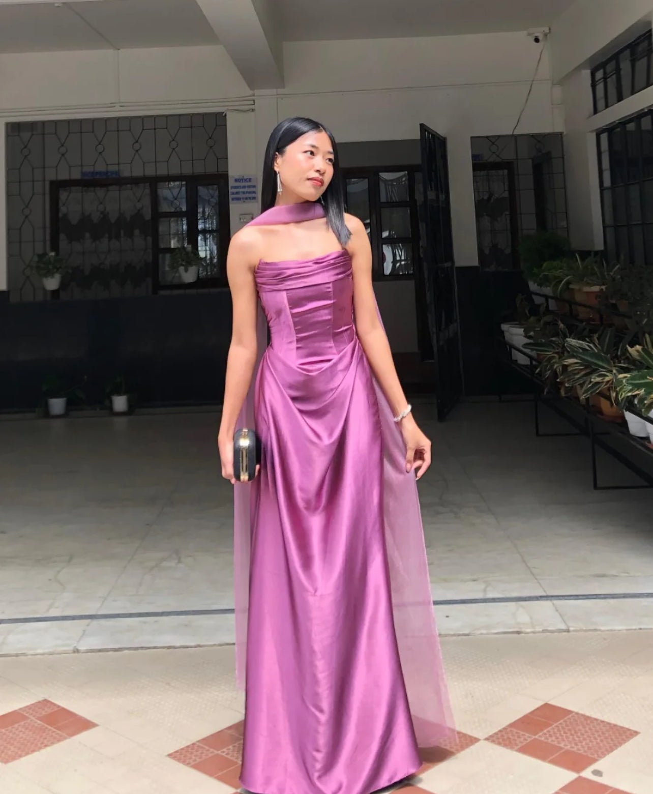 Strapless Satin Fuchsia Prom Dress Formal Party Dress Wedding Guest Dress J7014