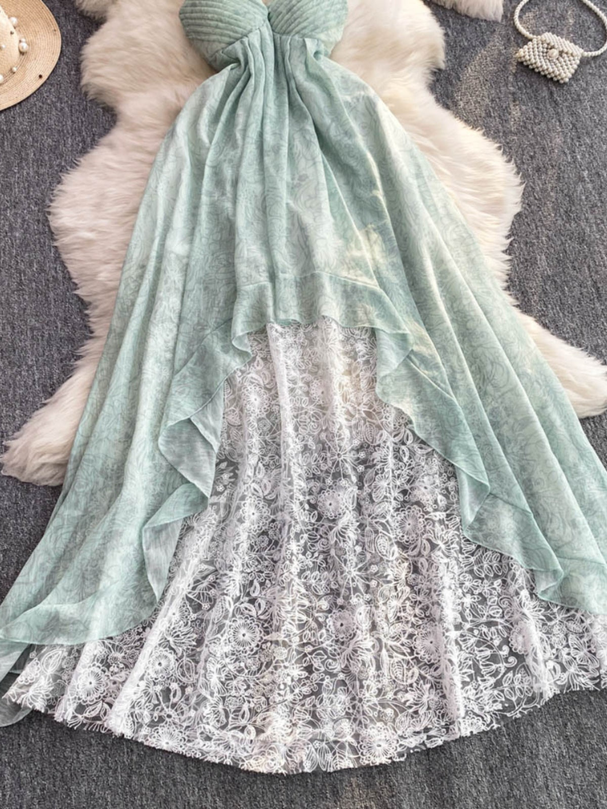 Mint Green Spaghetti Strap Dress Fairy Holiday Backless Long Dress  L48