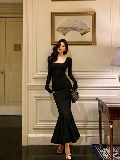 Long Sleeves Mermaid Autumn Dress Evening Party Dress L71