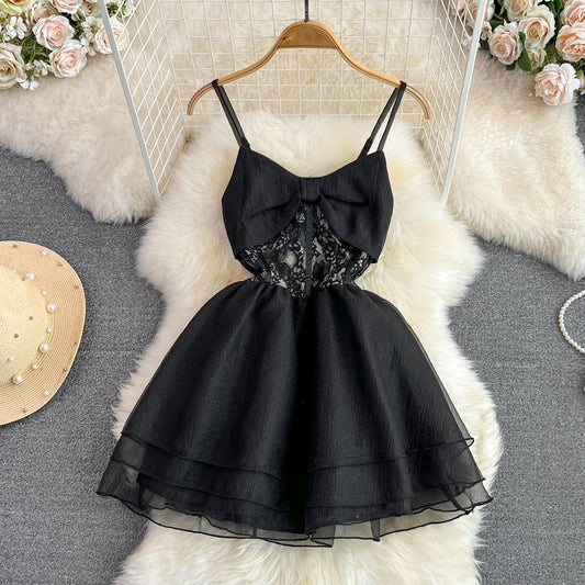 Summer French Bowknot Lace A-line Fluffy Dress Skirt for Women 278