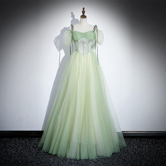 Green Fairy A Line Prom Dress Cute Tulle Formal Party Gown 650