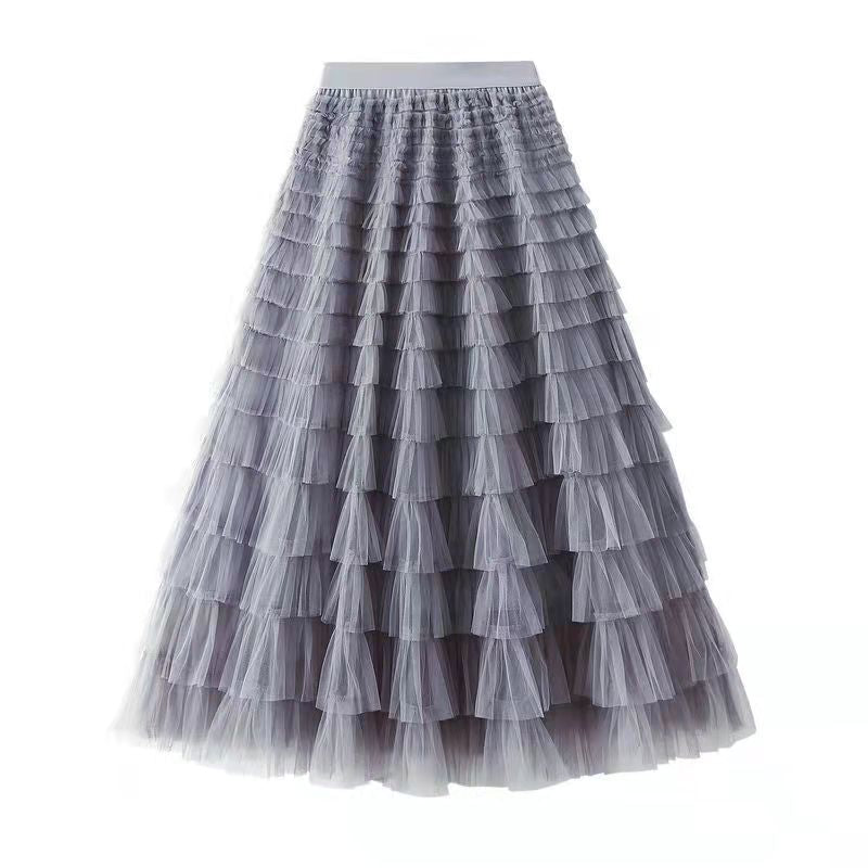 Mesh Cake Skirt Mid-length Skirt A-line Fluffy Skirt 727