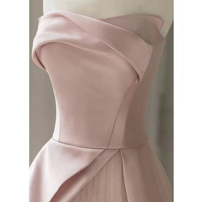 Strapless Pink Satin Long Prom Dress Evening Formal Gown 182 - JulyProm