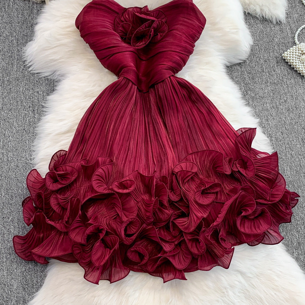 Ruffled Spaghetti Strap Homecoming Dress Summer Puff Princess Dress L50