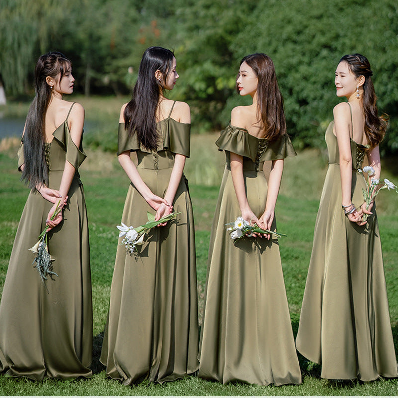 Green A Line Long Bridesmaid Dress Spaghetti Strap Formal Evening Gown Party Dress 534