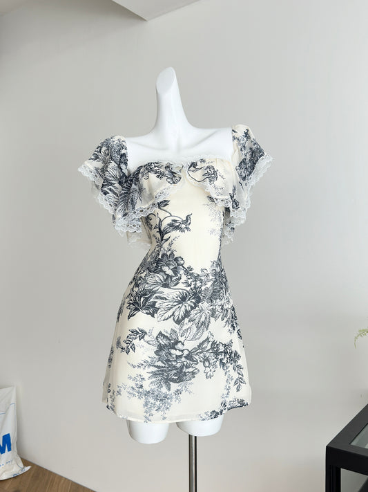 Square Neck Summer Short Lace Dress  L69