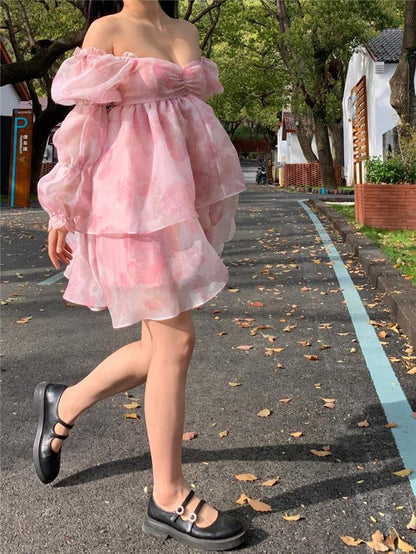 Sweet Long Sleeves Short Dress Puffy Princess Skirt 324