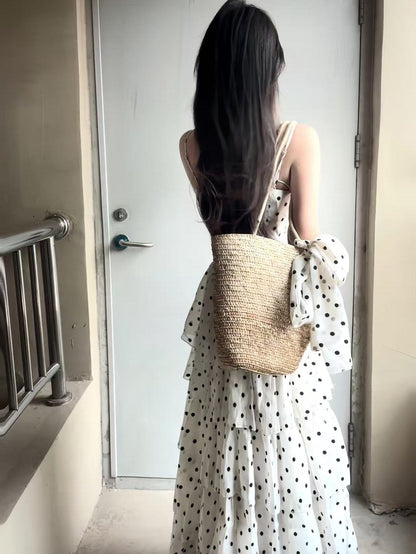 French Polka Dot Dress Cake Skirt Layered Summer Dress L26