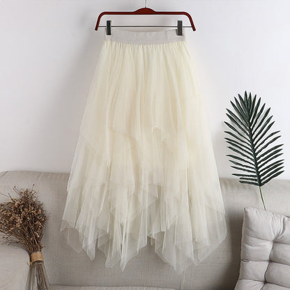 High-waisted Multi-layer Irregular Mesh Cake Skirt Mid-length Skirt 728